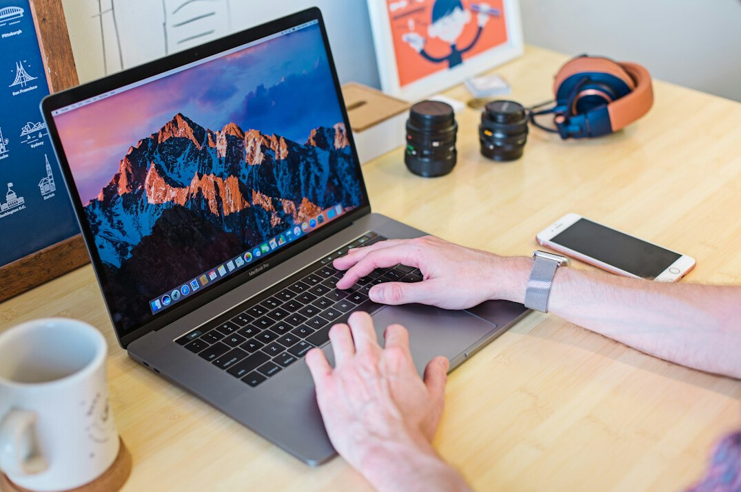 Two software developers working on laptops in a bright corporate office