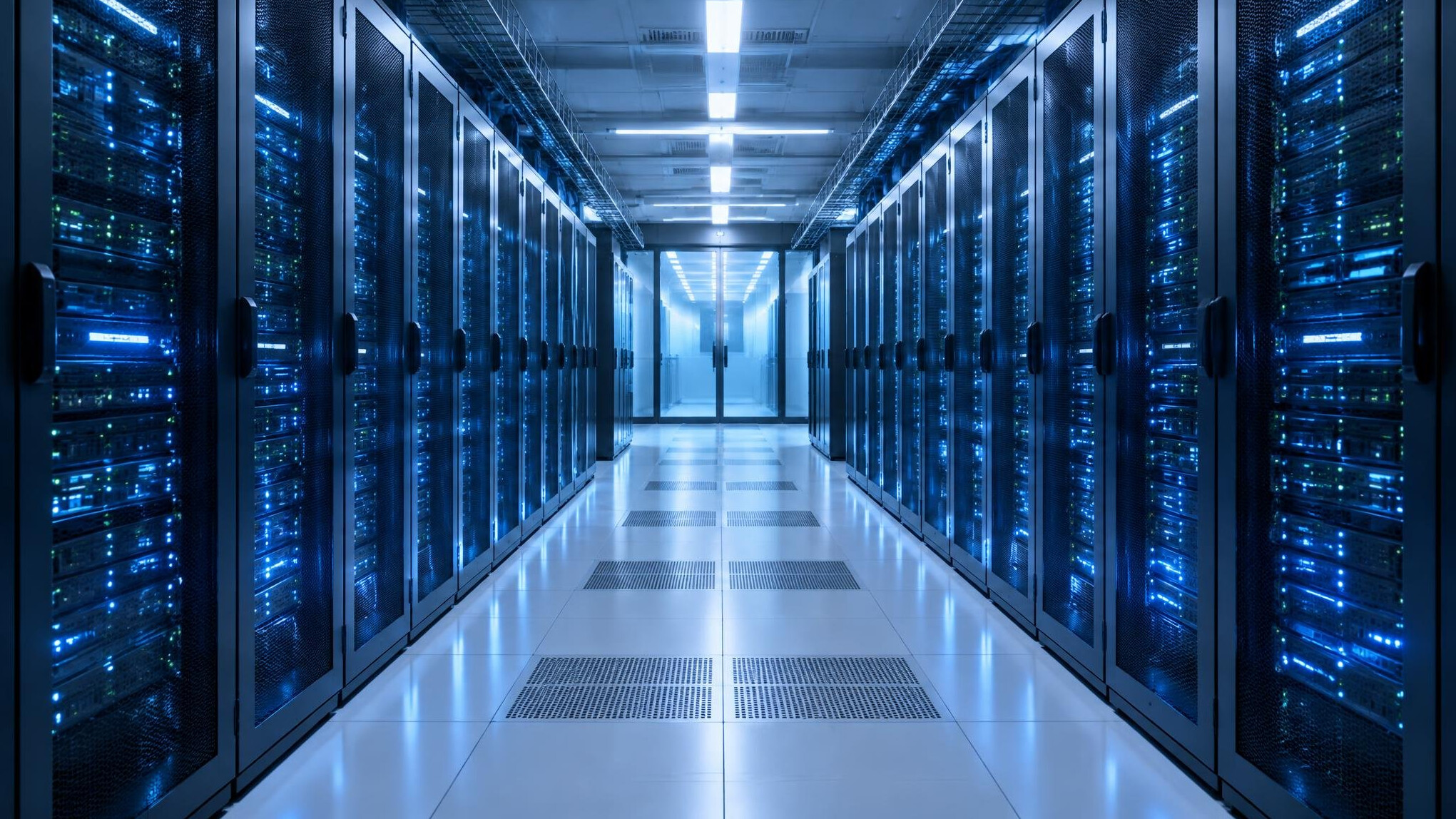 Rows of servers in a data center